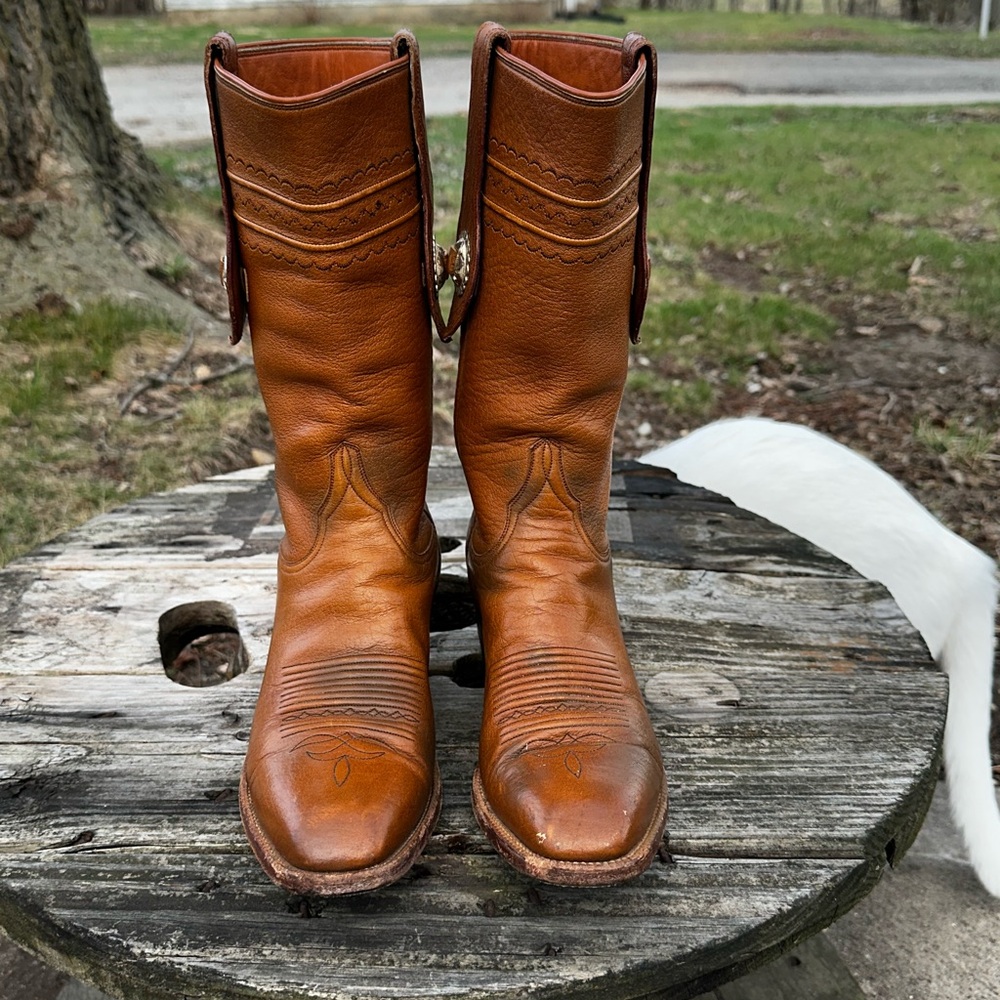 Vintage Lucchese Concho Cowboy Boots Women’s 9 Men’s 7 Western Patina Tobacco - Picture 3 of 13